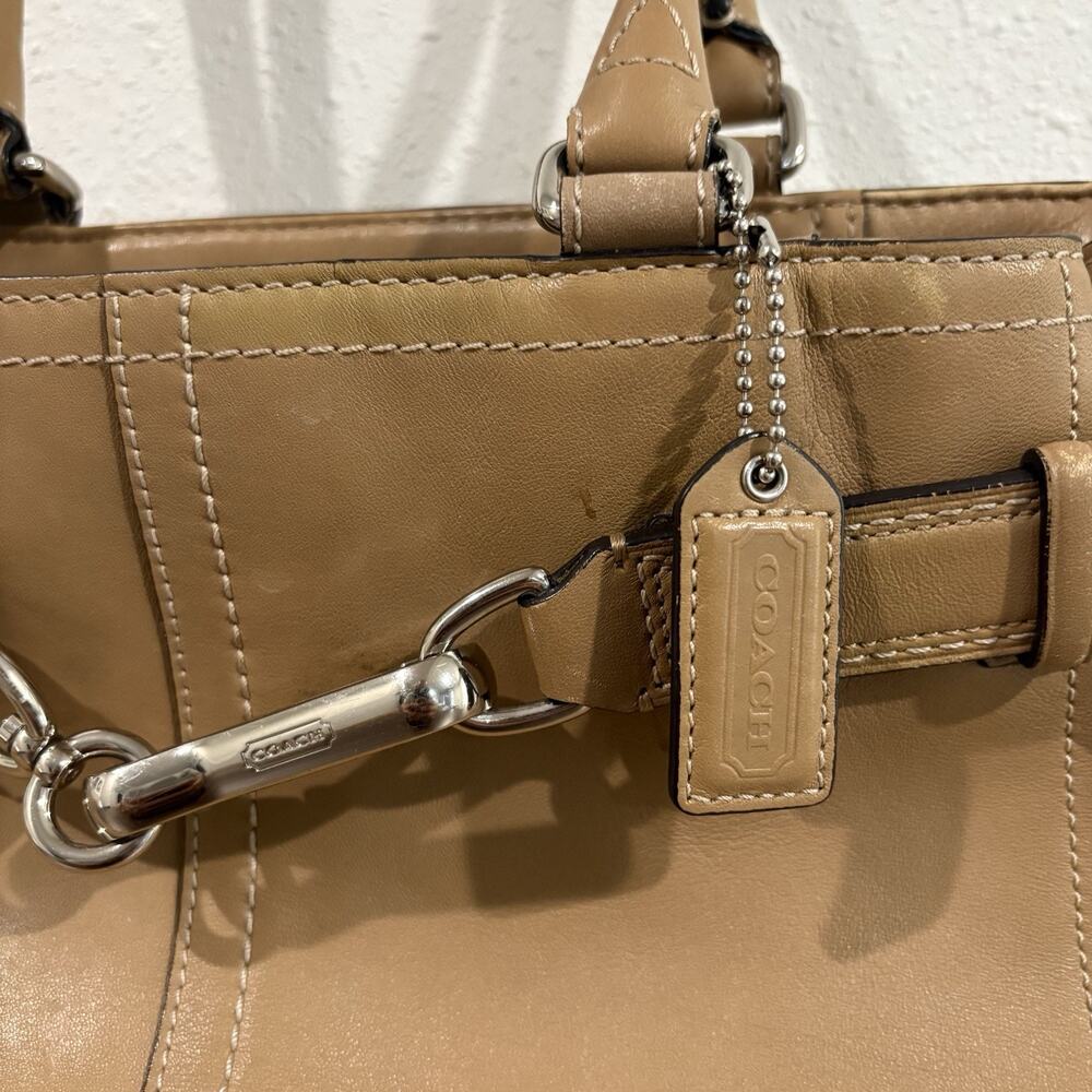 Vtg Coach‎ Hampton Smooth Leather Satchel Shoulder Bag Handbag F11199 Tan Silver - Picture 2 of 13